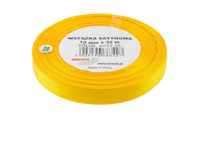 Wstążka satynowa 12mmx32m żółta 3 Brewis